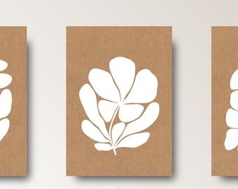 Bloom Greeting Cards with envelope - Botanical Minimal Style - white ink on kraft paper - flower line art - Hand made in Barcelona