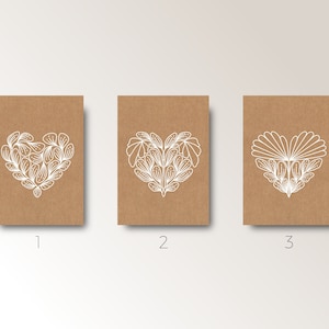 Tre biglietti d'auguri Nopal Love con busta - Botanical Minimal Style - inchiostro bianco - carta kraft - linea floreale - Fatto a mano a Barcellona