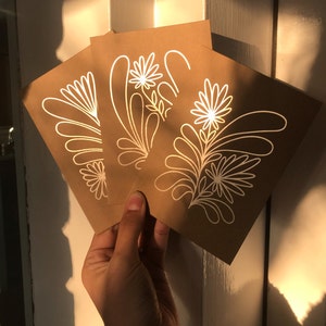 Three Botanical GOLD Greeting Cards with envelope Minimal Style white ink on kraft paper flower line art Hand made in Barcelona image 9