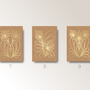 Three Botanical GOLD Greeting Cards with envelope Minimal Style white ink on kraft paper flower line art Hand made in Barcelona image 6