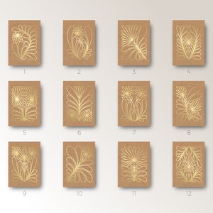 Three Botanical GOLD Greeting Cards with envelope Minimal Style white ink on kraft paper flower line art Hand made in Barcelona image 4