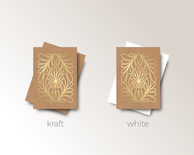 Three Botanical GOLD Greeting Cards with envelope Minimal Style white ink on kraft paper flower line art Hand made in Barcelona image 2