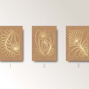 Three Botanical GOLD Greeting Cards with envelope Minimal Style white ink on kraft paper flower line art Hand made in Barcelona image 3