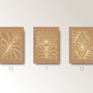 Three Botanical GOLD Greeting Cards with envelope Minimal Style white ink on kraft paper flower line art Hand made in Barcelona image 7