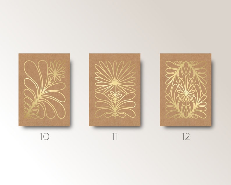 Three Botanical GOLD Greeting Cards with envelope Minimal Style white ink on kraft paper flower line art Hand made in Barcelona image 7