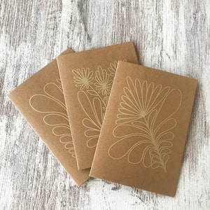 Three Botanical GOLD Greeting Cards with envelope Minimal Style white ink on kraft paper flower line art Hand made in Barcelona image 8