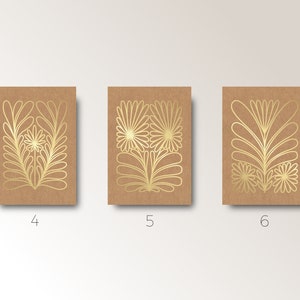 Three Botanical GOLD Greeting Cards with envelope Minimal Style white ink on kraft paper flower line art Hand made in Barcelona image 5