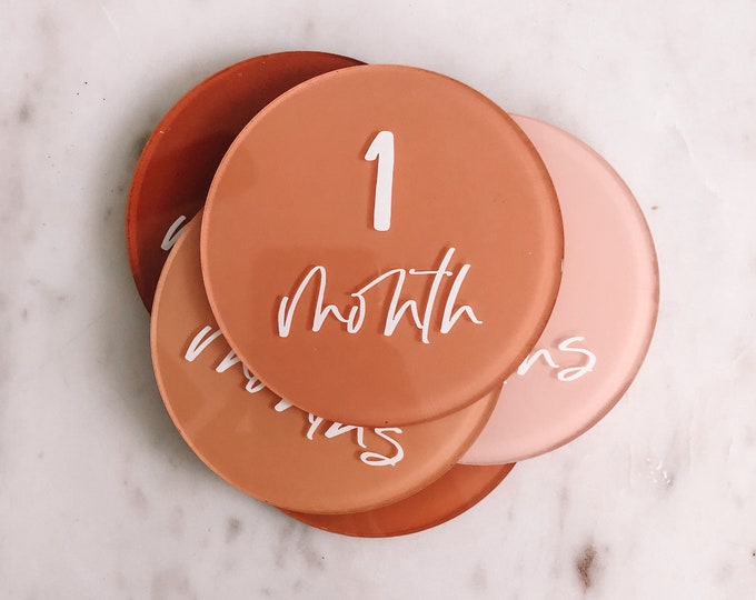 Monthly Milestone Markers Acrylic Discs Baby Girl Pink Orange Nude ...