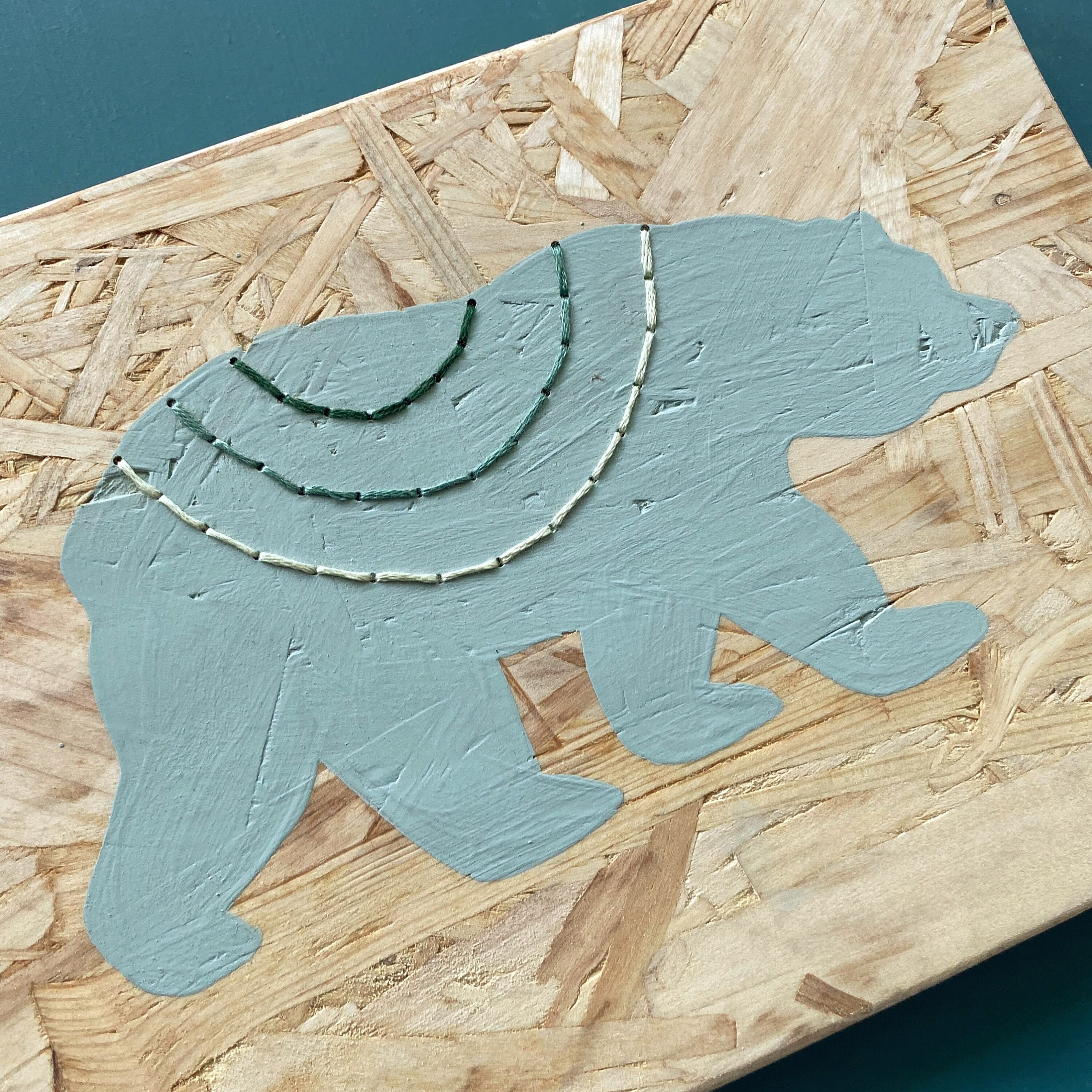 Green Rainbow Bear Embroidery on Reclaimed Wood - Etsy