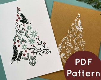 Large Scandi Christmas Tree Card Digital Embroidery Pattern