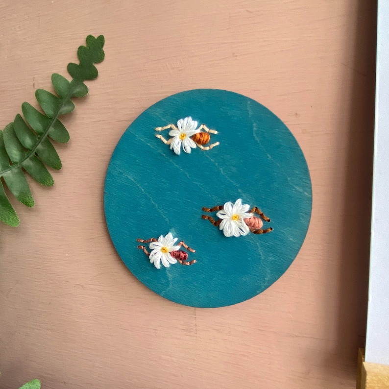 Embroidered sea swimmers on wood wall art image 3