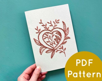 Botanical Heart Embroidery Digital Pattern