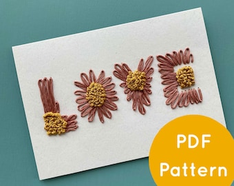 Daisy LOVE Embroidery on Card PDF DOWNLOAD