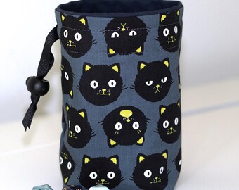 CATTUS dice bag, perfect for dnd, dungeons and dragons, Tabaxi enthusiasts, runes, polyhedral dice, gifts. SMALL size, holds 70 dice