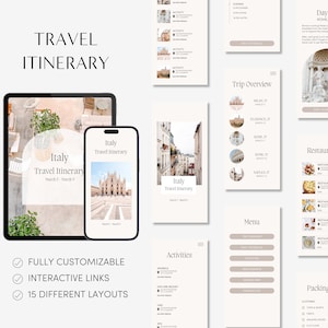 Travel Itinerary Mobile Template - Neutral | Editable Canva Trip Planner | Customizable Travel Guide
