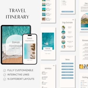 Travel Itinerary Mobile Template - Hawaii | Editable Canva Trip Planner | Customizable Travel Guide