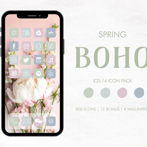 covers app on iphone Pastel Spring | 800 App Icons | 200 Unique Icons in 4 Colors