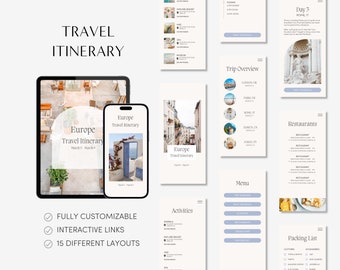 Travel Itinerary Mobile Template | Editable Canva Trip Planner | Customizable Travel Guide