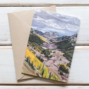 Carte de voeux aquarelle Mt. Crested Butte du sentier 401. Carte vierge avec enveloppe. Impression aquarelle paysage. Crested Butte, Colorado Réf.