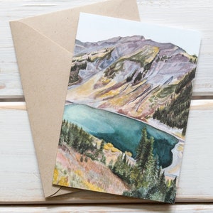 Carte de voeux aquarelle Emerald Lake. Carte vierge avec enveloppe. Impression aquarelle paysage. Décoration murale Crested Butte, Colorado.