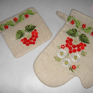 Guante de horno, agarradera de cocina con adorno floral, guante de horno decorativo con bordado a máquina