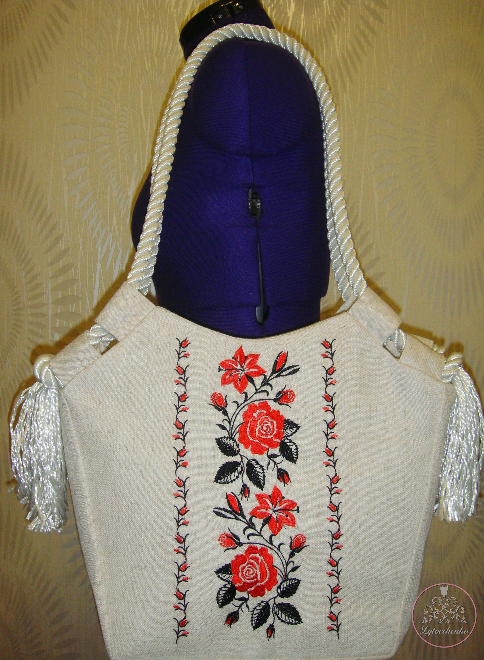 Ukrainian Linen Bag With Embroidered Roses Designer Bag Etsy