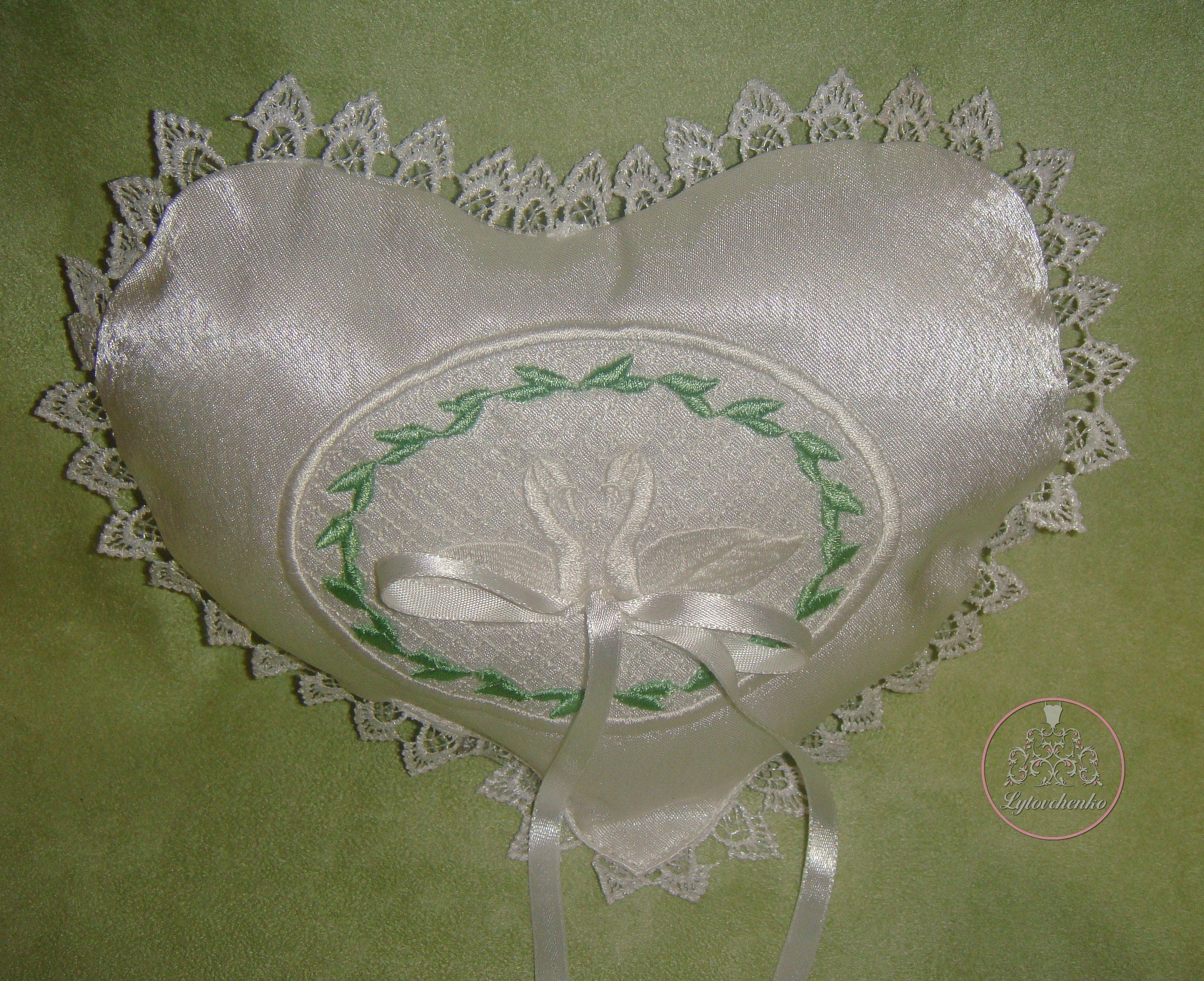 White Wedding Ring Holder Pillow With Satin Ribbon and Etsy