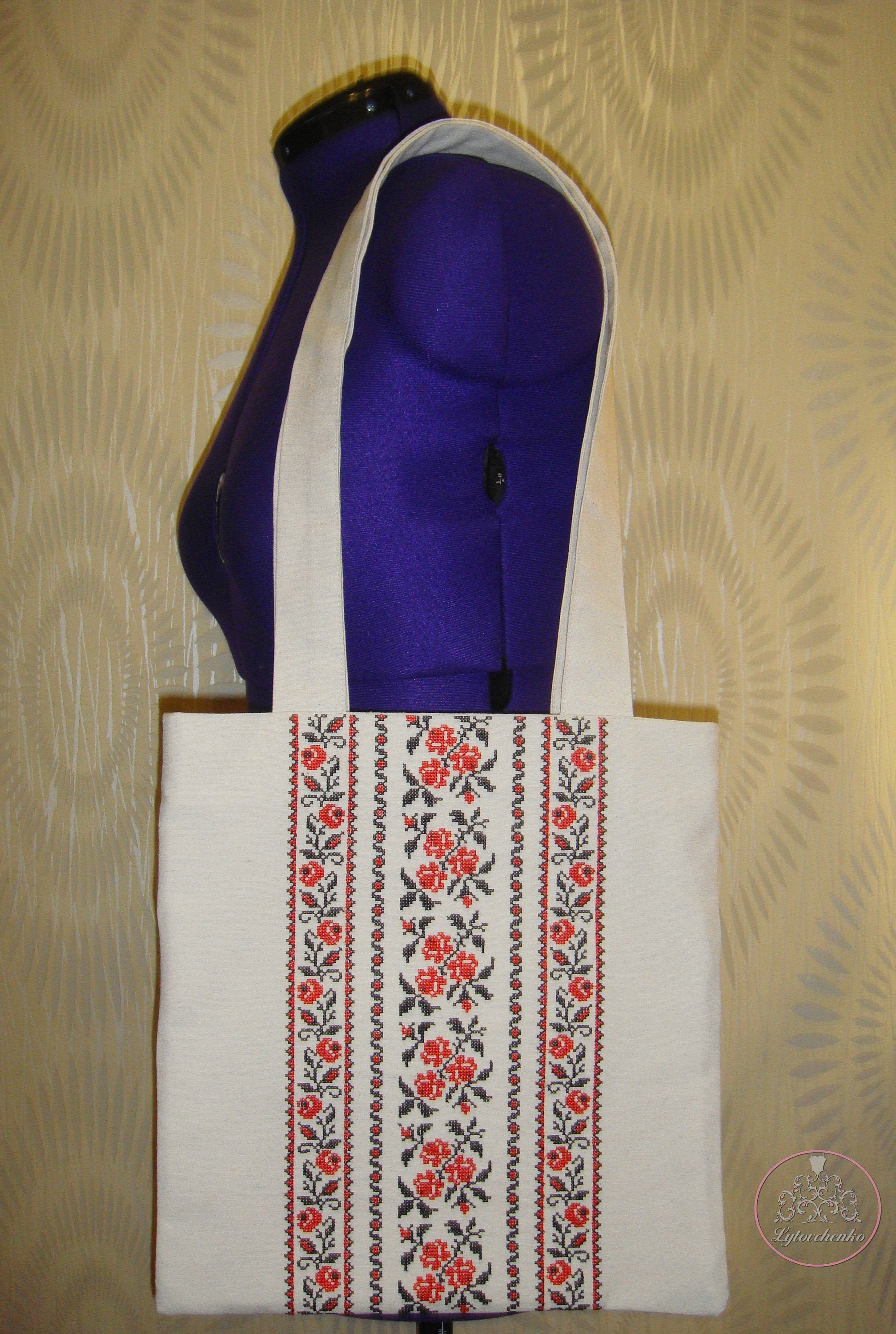 Ukrainian Cotton Tote Bag With Cross Embroidered Folk Ornament - Etsy