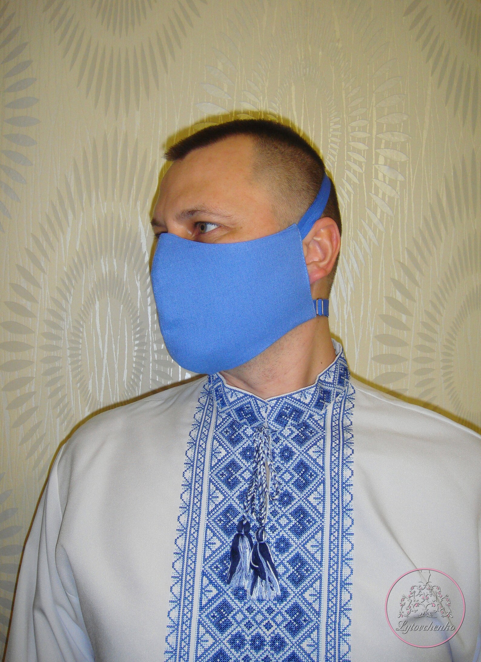 Ukrainian Linen Blue Face Mask With Old Ukrainian Tryzub for a Etsy