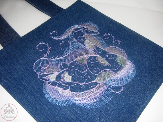 Blue Denim Embroidered Women\'s Bag Amazon.com: Jursccu Denim Embroidered Floral Canvas  main image 4
