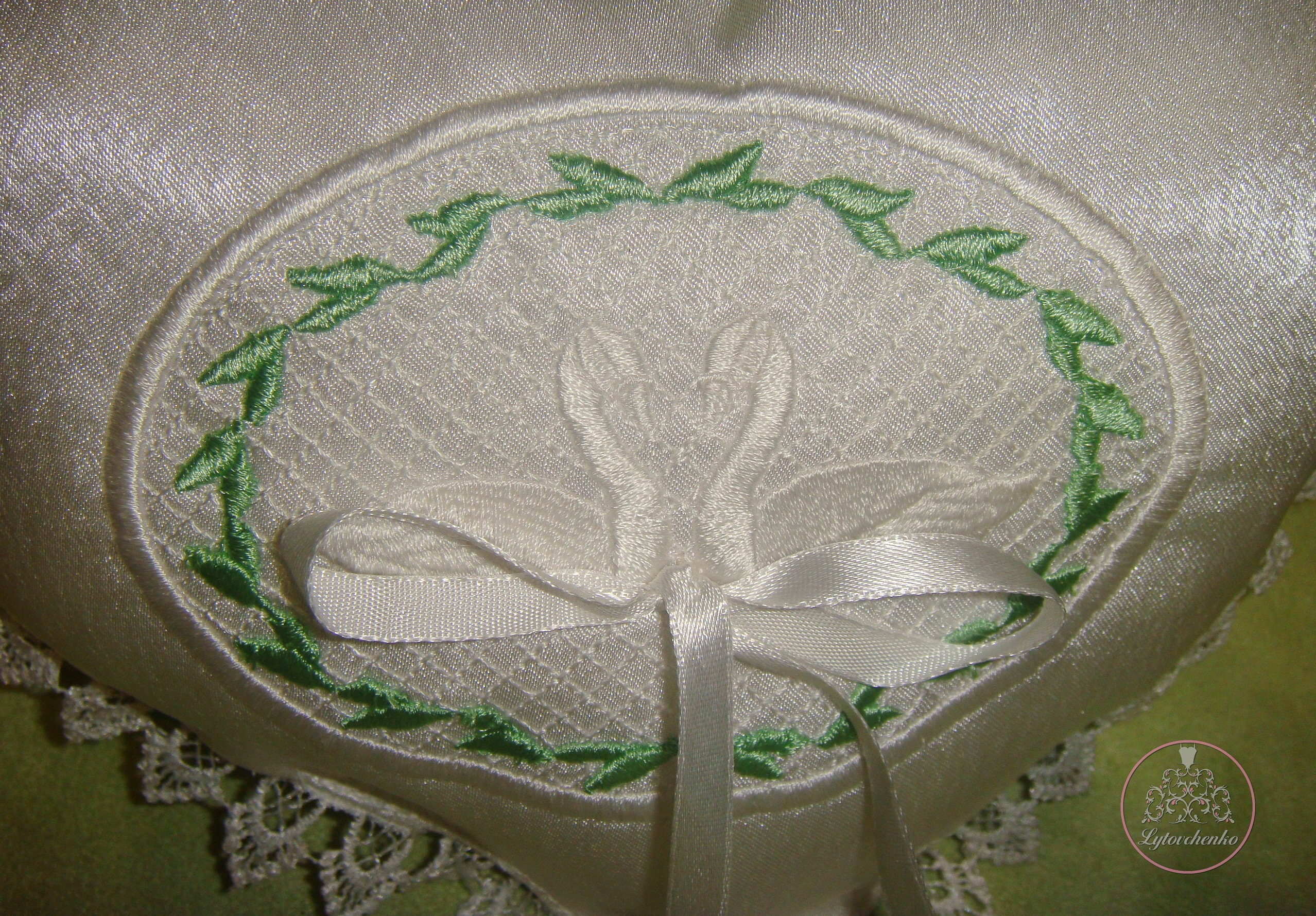 White Wedding Ring Holder Pillow With Satin Ribbon and Etsy