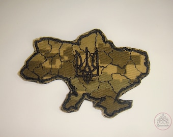 Ukraine map Hook Patch with all Ukranian regions and embroidered coat of arms Field Tactical