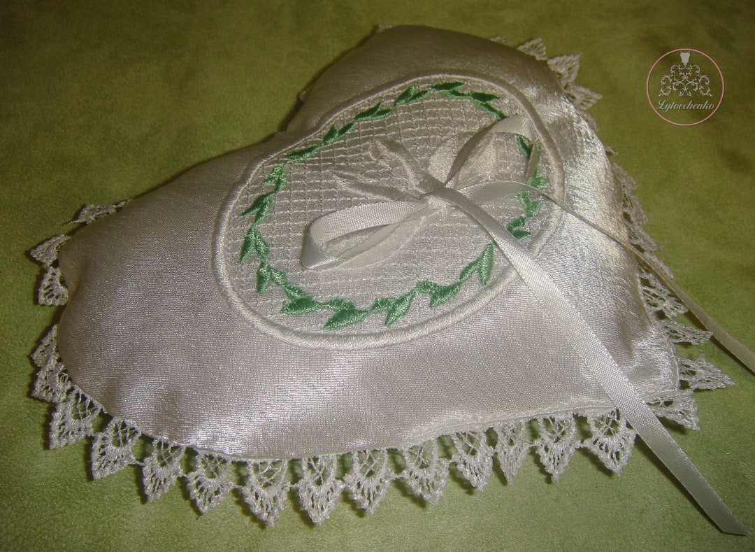 White Wedding Ring Holder Pillow With Satin Ribbon and Etsy