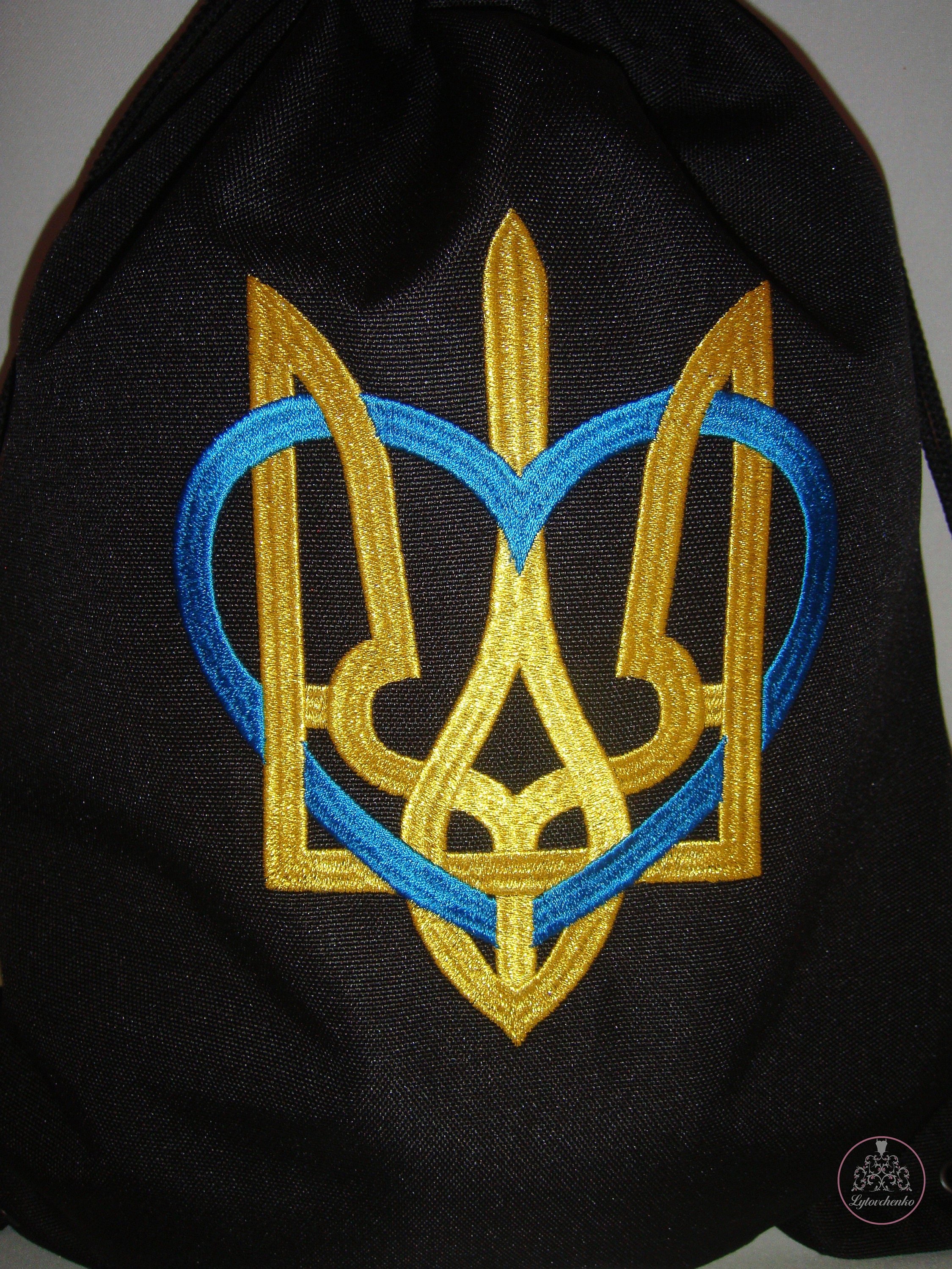 Ukrainian drawstring backpack with embroidered Tryzub and | Etsy