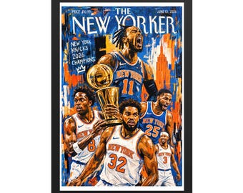 Framed Knicks 2026 Champions Poster | New York Basketball Magazine Cover Wall Art