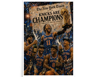 New York Knicks 2026 Champions Poster: NBA Trophy Celebration Newspaper Basketball Wall Art