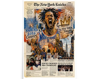 New York Knicks 2026 Champions Poster: Artistic Newspaper Basketball Championship Wall Art