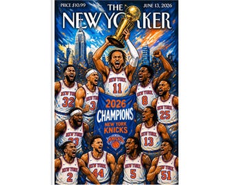 New York Knicks 2026 Champions Poster: Illustrated Magazine Cover Basketball Wall Art