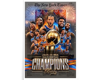 New York Knicks 2026 Champions Poster: NBA Championship Team & Trophy Basketball Wall Art
