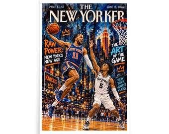 Knicks 2026 Basketball Poster | New York Dunk Action Wall Art | NYC Sports Magazine Cover Print