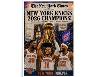 New York Knicks 2026 Champions Poster: Championship Newspaper Front Page Basketball Wall Art