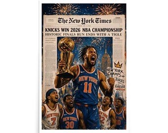 New York Knicks 2026 Champions Poster: Historic Newspaper NBA Championship Basketball Wall Art