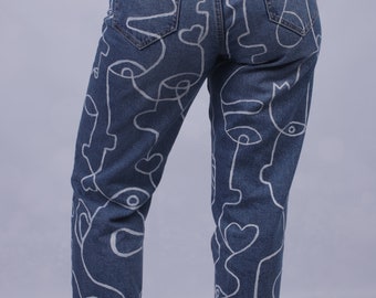 Custom Handpainted Jeans White Faces 