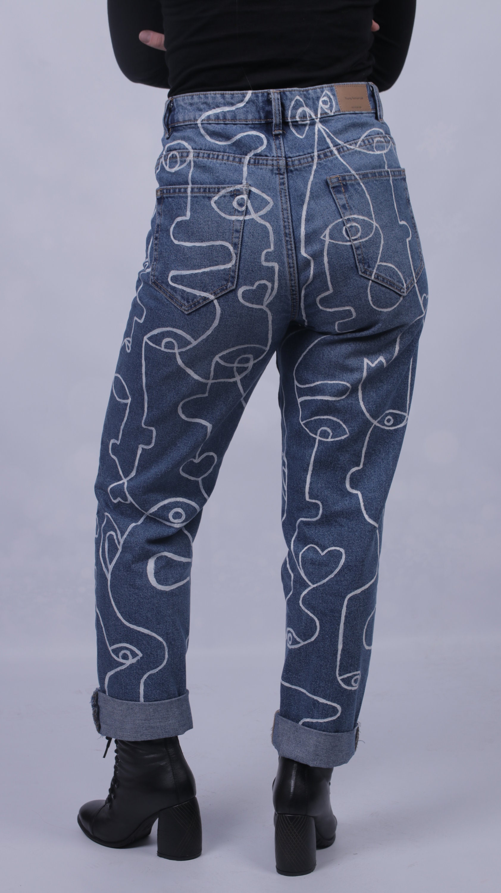 Custom Handpainted Jeans White Faces 