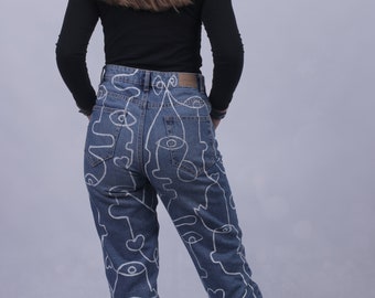 Custom Handpainted Jeans White Faces 