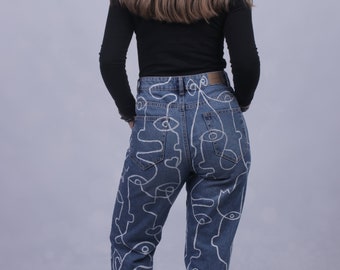 Custom Handpainted Jeans White Faces 
