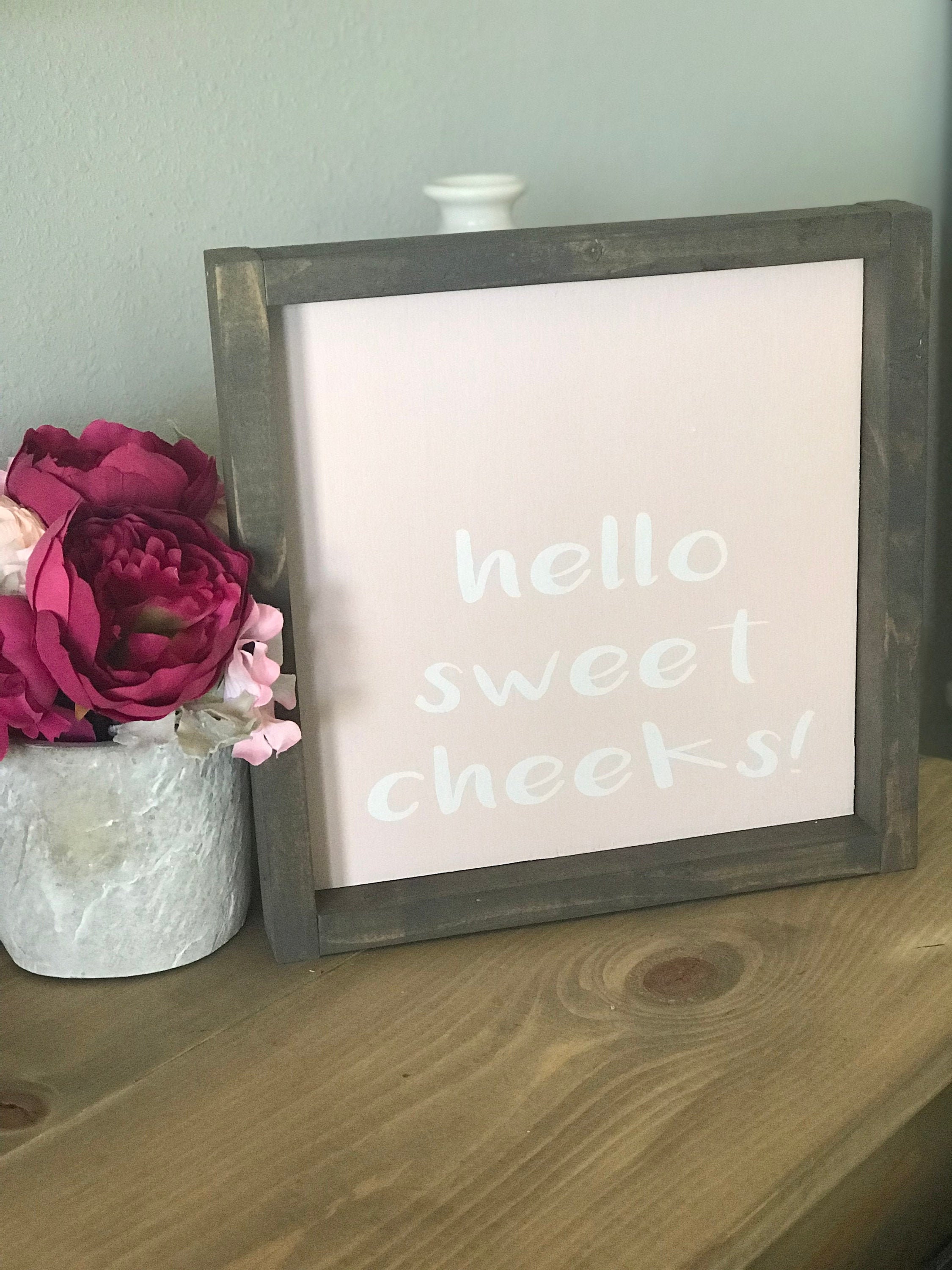 Hello Sweet Cheeks wood sign pink bathroom farmhouse Etsy