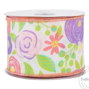Spring Blooming Flowers Floral Wired Ribbon #40 - 2.5”