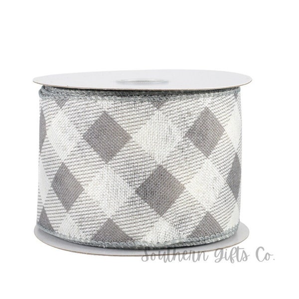 Ruban câblé gris et blanc à carreaux Buffalo Diagonal - 2,5"