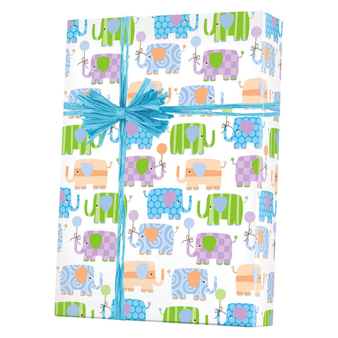 Elephant Parade Baby Shower Gift Wrapping Paper Etsy